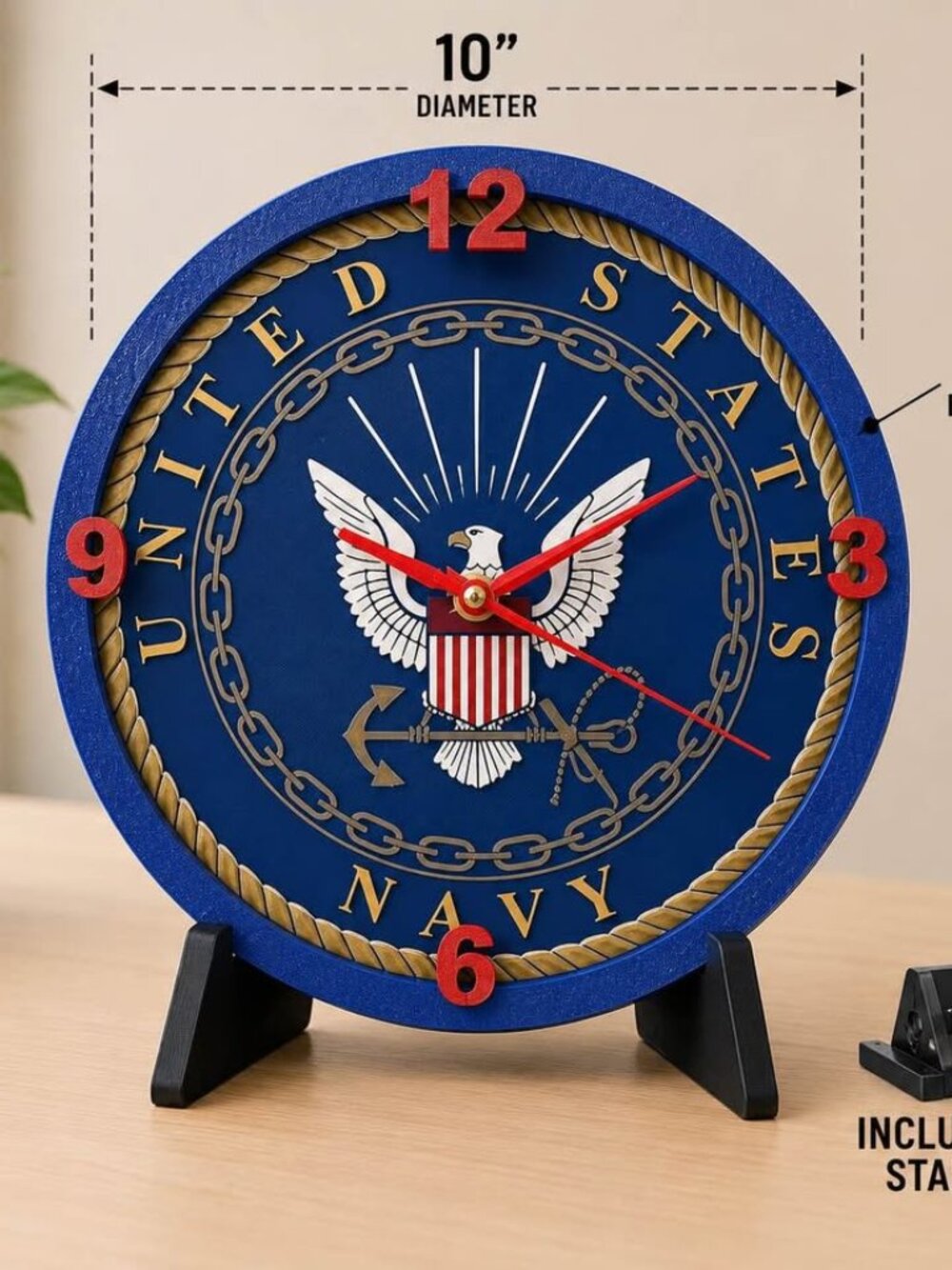 3D PRINTED United Navy Corps WALL CLOCK With Display Stand